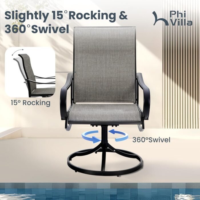 PHI VILLA Patio Swivel Dining Chairs Set of 2, Outdoor Metal Chair with Textilene Mesh Fabric, Patio Chair with Armrest, Black Frame for Patio Deck Garden - Image 4