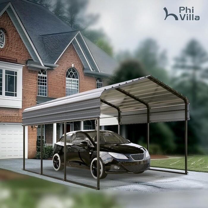 PHI VILLA 10 x 15 ft Heavy Duty Carport with Galvanized Steel Roof, Sturdy Metal Carport for Cars, Boats, and Tractors - Image 9