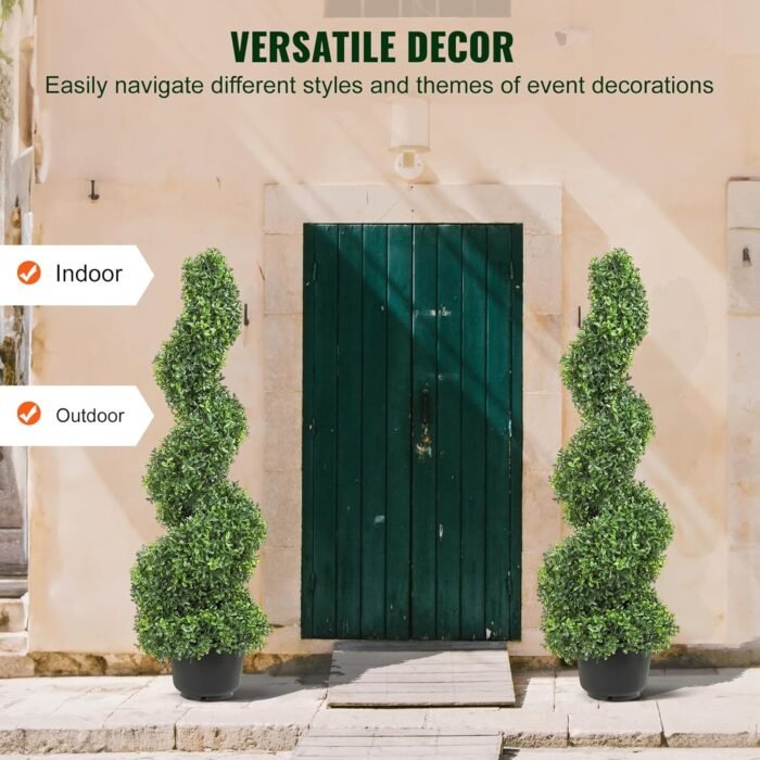 VEVOR Artificial Boxwood Spiral Topiary Trees, 4ft Tall (2 Pieces) Faux Plant Outdoor, All-Year Green Fake Plant with Replaceable Leaves for Decorative/Indoor/Porch/Garden - Image 6