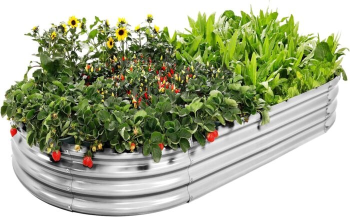 Galvanized Raised Garden Bed Kit, Oval Large Metal Planter Box, Sturdy and Durable, Garden Boxes Outdoor Raised for Vegetables, Fruits, Flowers and Herbs, 4x2x1ft (Silver)