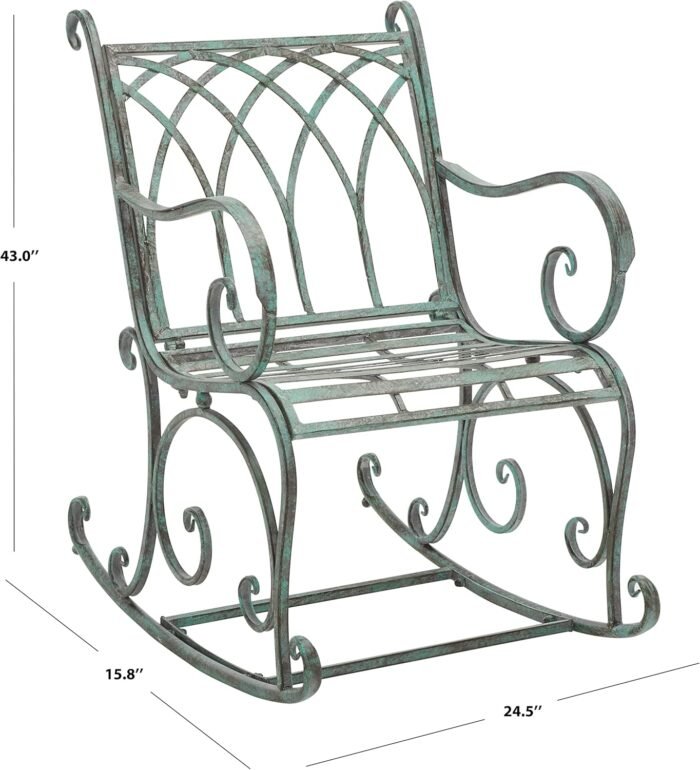 SAFAVIEH Outdoor Collection Medrano Victorian Antique Dark Green Wrought Iron Rocking Chair - Image 2
