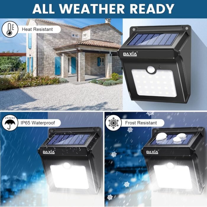 BAXIA TECHNOLOGY Solar Outdoor Lights Wireless Security Motion Sensor Outdoor Lights Solar Lights Outdoor Waterproof for Front Door,Backyard,Steps,Garage,Garden (400LM,4 Packs) - Image 6