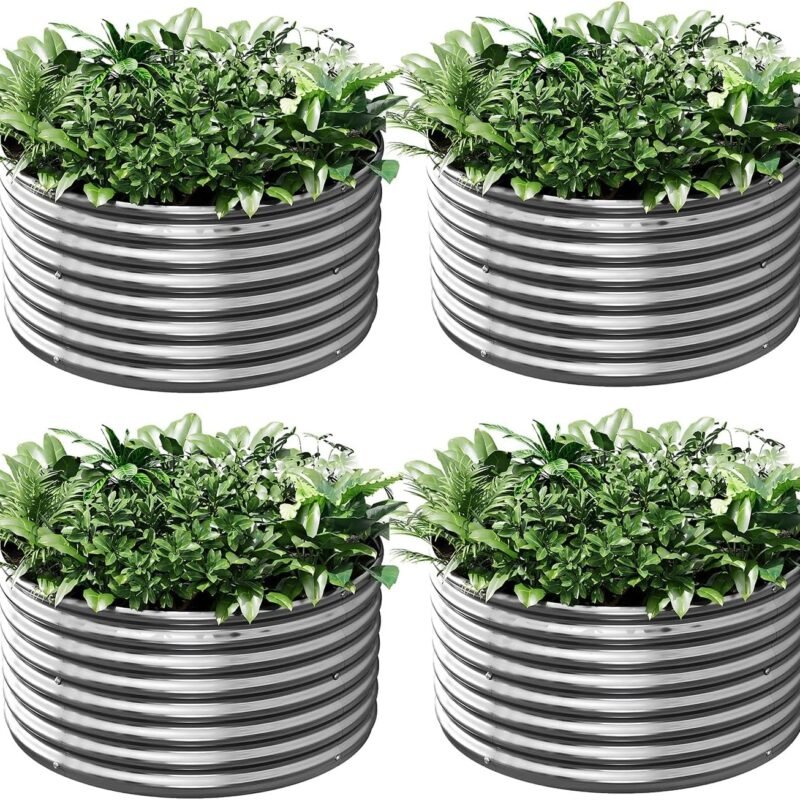 4 Pack Round Galvanized Raised Garden Bed Outdoor,Metal Garden Bed for Vegetables,Steel Raised Beds for Gardening,Above Ground Garden Box for Flower-2x2FT