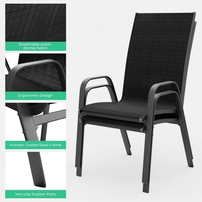 JEAREY Patio Dining Chairs Set of 4, Outdoor Stackable Dining Furniture Set, All Weather Dining Set for Lawn, Garden, Backyard, Poolside, Black - Image 7