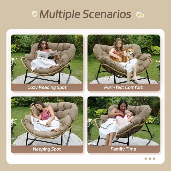 BULEXYARD Outdoor Papasan Rocking Chair with Padded Cushion, Oversized PE Rattan Comfy Royal Rocking Lounge Chair, Modern Comfy Patio Egg Chair Indoor Outdoor (1 pc, Brown) - Image 8