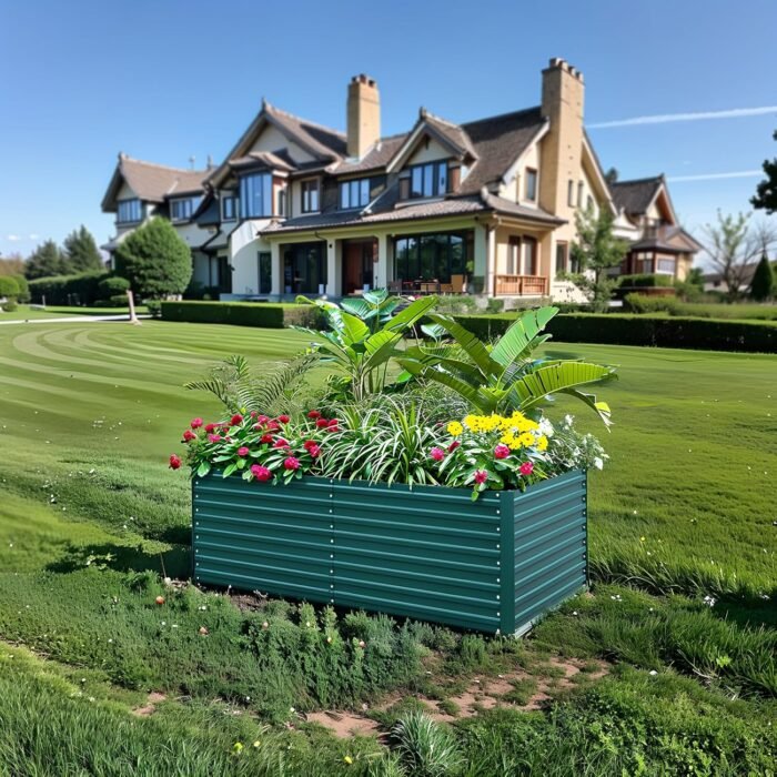 Raised Garden Bed Kit-6x3x2ft-Galvanized Steel-Ideal for Vegetables, Flowers, Herbs-Large Deep Root Planter Box-Tall Design-Includes 3ft x 30ft Weed Barrier Fabric and 1 Pair of Gloves-Green - Image 6