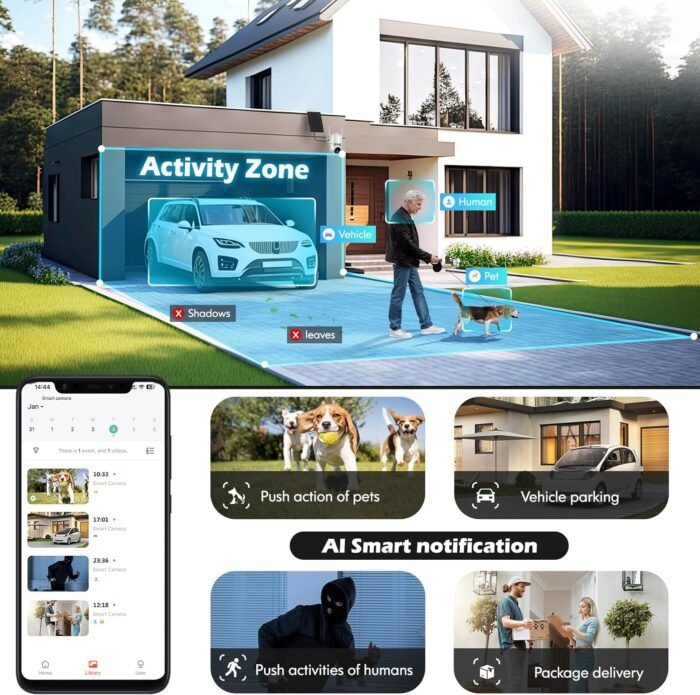 Solar Security Cameras Wireless Outdoor, 2K 3MP Pan Tilt 355° View IP65 Waterproof Rechargeable Battery Powered PTZ WiFi Camera with PIR, Color Night Vision,2-Way Talk,Cloud/SD - Image 7