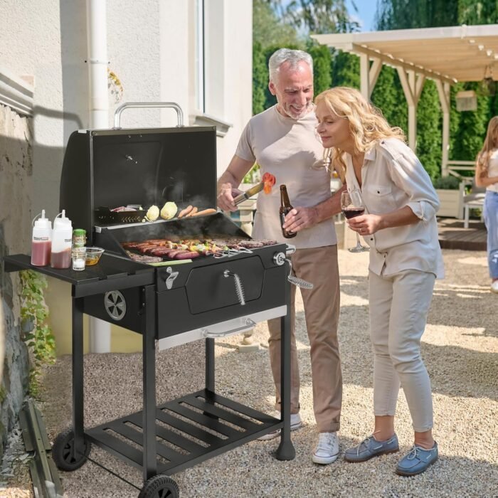 Royal Gourmet CD1824G 24 Inch Charcoal Grill with Foldable Side Table, Outdoor BBQ Grill with 490 Sq. In. Cooking Area for Picnic and Camping Grilling, Black - Image 2