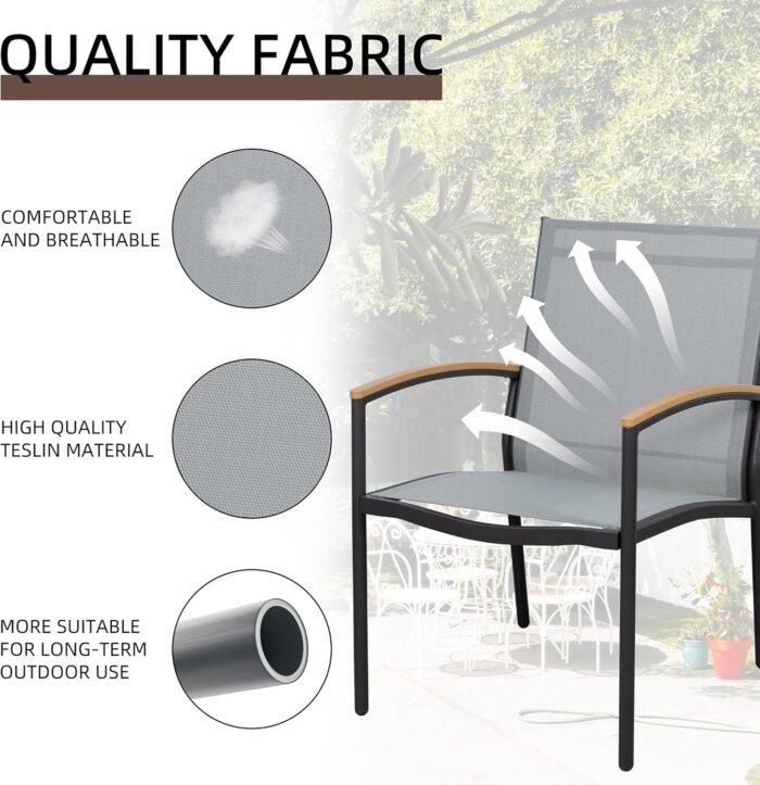 Shintenchi 3 Pieces Patio Bistro Sets, Outdoor Textilene Fabric Conversation Bistro Set, Textilene Fabric Front Porch Chairs Small Patio Furniture Set with Table for Lawn,Garden,Balcony (Grey) - Image 2