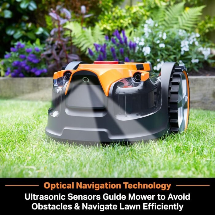 LawnMaster OcuMow™ Perimeter Wire Free Robot Lawn Mower Cuts Small Lawns 1500-2000 Square Feet with Optical Navigation, Obstacle Avoidance, Low Noise and No Go Function - Image 2