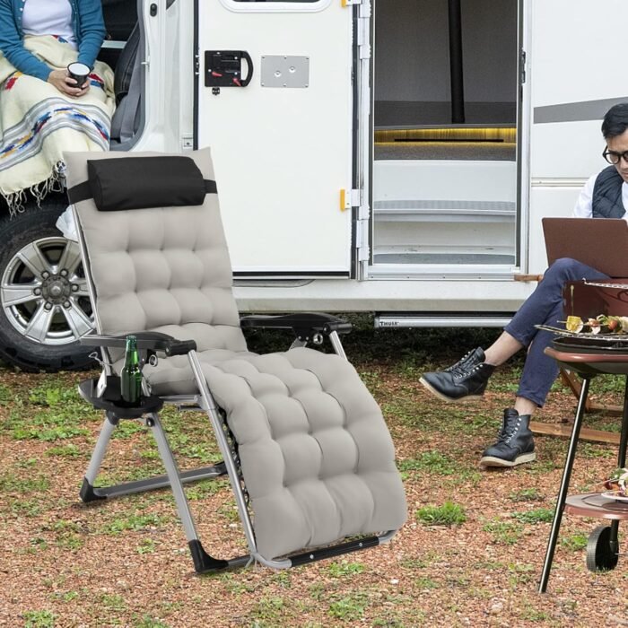 VINGLI Padded Zero Gravity Chair with Removable Cushion, Outdoor Recliner Chair with Cup Holder Lawn Chair Padded Patio Lounger Chair - Image 2
