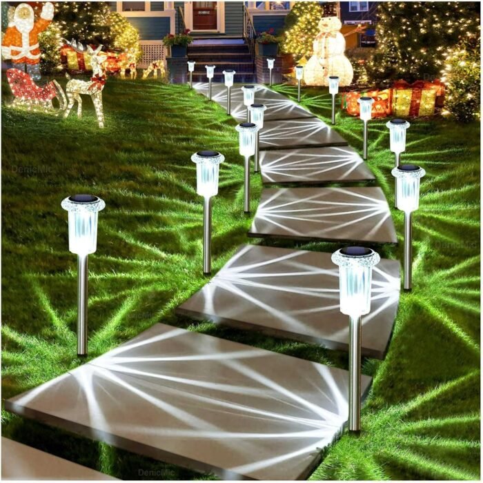 DenicMic Solar Lights Outdoor Pathway Lights 6000K LED Waterproof Acrylic Lamp Head Stainless Steel Stake for Yard Garden Landscape Path Walkway Driveway Patio Lawn (Cold White 10Pack) - Image 8