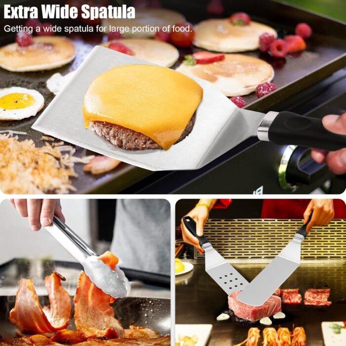 27pcs Blackstone Griddle Accessories Kit, Flat Top Grill Tools for Camp Chef，Hibachi Enlarged Spatula Gift Set with Basting Cover，Burger Press Patty Maker for Outdoor BBQ Teppanyaki - Image 5