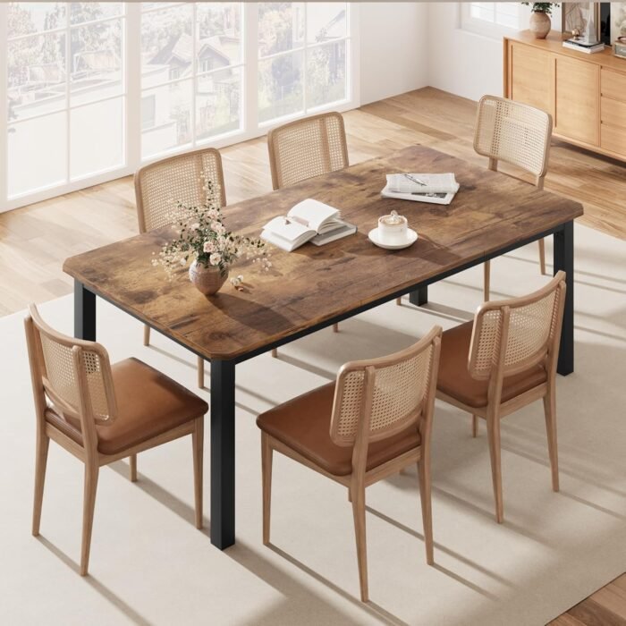 IDEALHOUSE Industrial Dining Table For 6~8 People, 78.7" Long Kitchen Table, Wood Dining Table, Kitchen & Dining Room Table, Rectangle Dining Room Table For 6 Ideal For Dinner Or Meetings -Retro Brown - Image 3