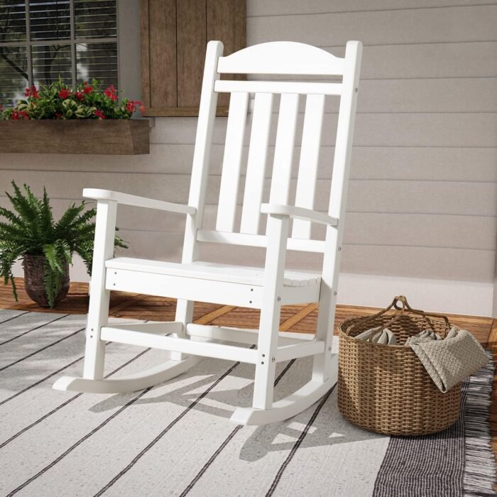 Devoko Resin Rocking Chair Plastic Outdoor Indoor Patio Rocker Chair High Back All Weather Rocker for Patio Backyard Porch Garden (White) - Image 6