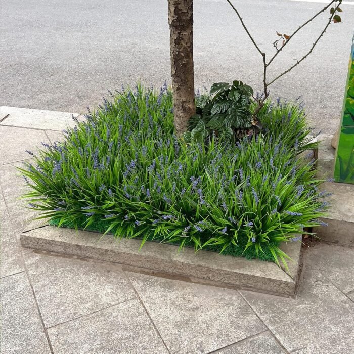 12 Bundles Artificial Plants Outdoor Fake Monkey Grass with Flowers for Pot UV Resistant Plant Decor for Window Garden Patio Hanging Planter Pathway Front Porch (Grass with Flowers) - Image 6