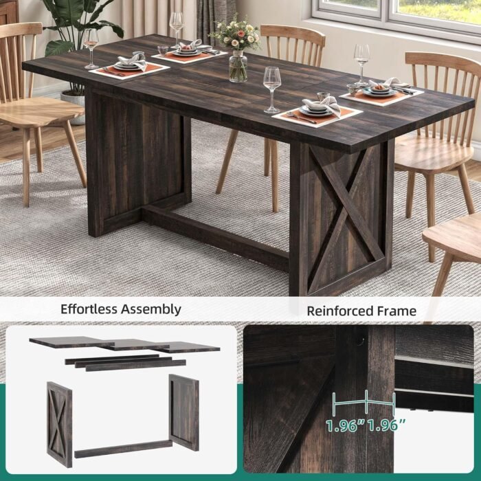 YITAHOME 71" Large Dining Table for 6 to 8 People, Rustic Farmhouse Style Dinner Table with Large Tabletop, Rectangular Wood Dining Room Table for Living Room, Kitchen, Apartment, Oak Grey - Image 4