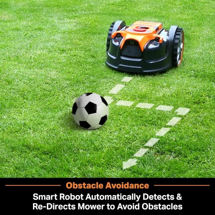 LawnMaster OcuMow™ Perimeter Wire Free Robot Lawn Mower Cuts Small Lawns 1500-2000 Square Feet with Optical Navigation, Obstacle Avoidance, Low Noise and No Go Function - Image 3