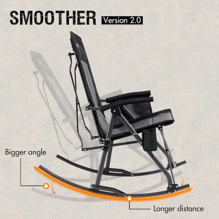 PORTAL Oversized Folding Rocking Camping Chair High Back Outdoor Rocker Portable for Outside Lawn Patio Travel Garden, Supports 400 lbs, Padded Back, Black Grey - Image 4