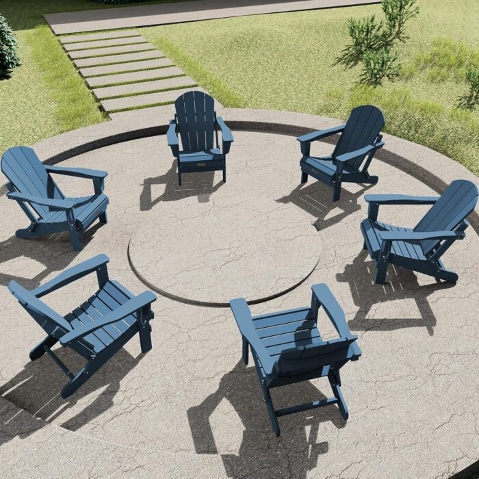 SERWALL Folding Adirondack Chairs Weather Resistant for Outdoor, Patio, Lawn, Garden, Backyard Deck, Fire Pit - Blue - Image 9