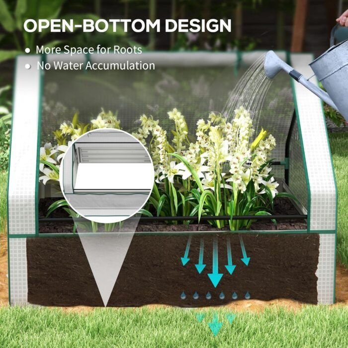 Outsunny 4 x 3 x 1ft Raised Garden Bed with Mini Greenhouse, Galvanized Outdoor Planter Box with Cover, for Herbs and Vegetables, Use for Patio, Garden, Balcony, White Cover and Brown Planter - Image 6