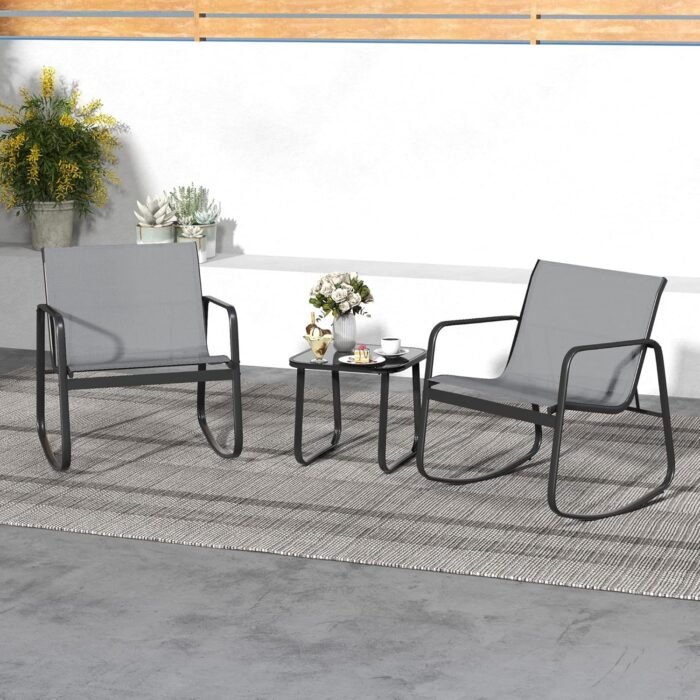 DWVO 3 Piece Patio Furniture Set Outdoor Textilene Bistro Set Modern Porch Furniture Patio Chairs Set of 2 with Coffee Table for Backyard, Lawn, Garden, Balcony, Poolside - Grey - Image 8
