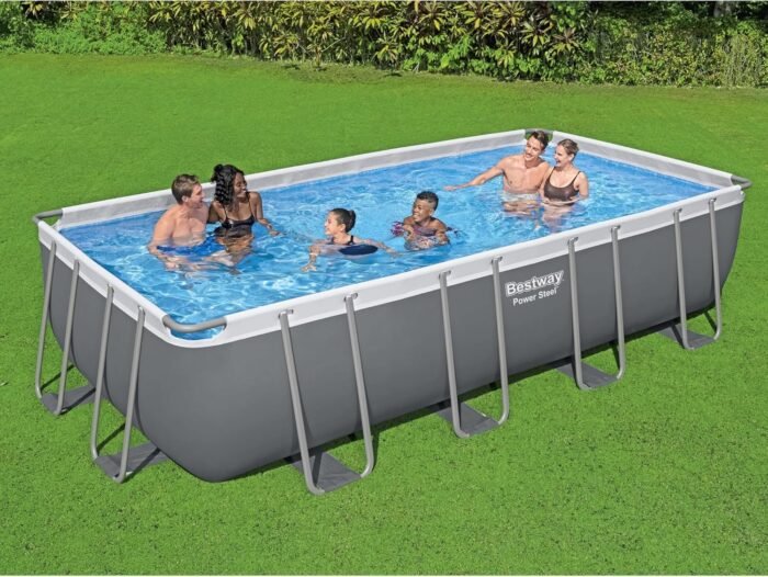 Bestway Power Steel 18' x 9' x 48" Rectangular Metal Frame Above Ground Swimming Pool Set with 1,500 GPH Filter Pump, Ladder, and Pool Cover - Image 2