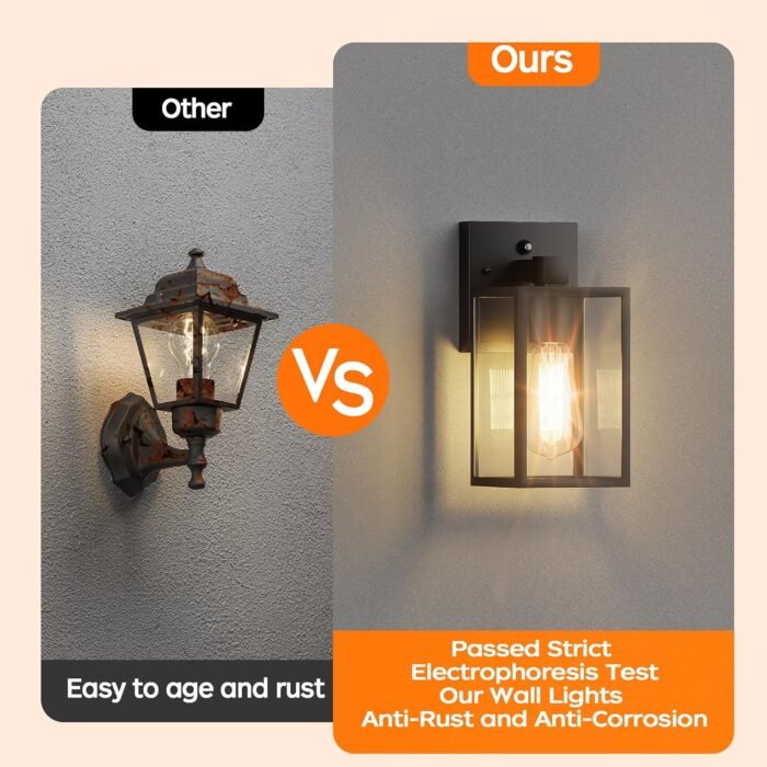 WIHTU Dusk to Dawn Outdoor Lighting Fixtures Wall Mount, Exterior Front Porch Light, Black Sensor Wall Sconce Lamp, Waterproof Wall Lantern, Anti Rust Outside Coach Lights for House, Doorway, Garage - Image 6