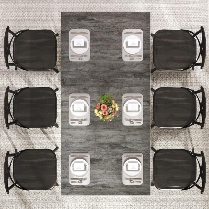 DWVO 63 Inch Dining Room Table for 4-6 People Rustic Kitchen Table Rectangle Dinner Table with Grey Wooden Tabletop and Black Leg for Home Dining Room Kitchen Apartment Restaurant, Grey - Image 3
