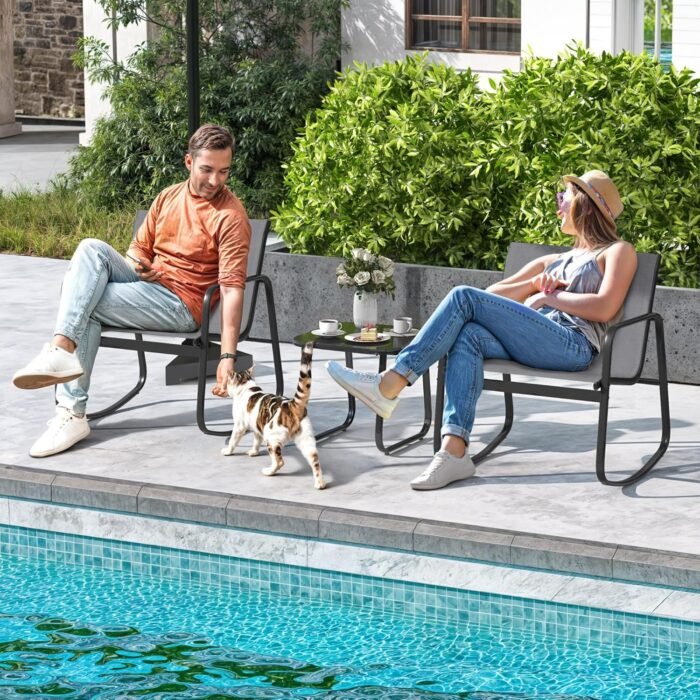 DWVO 3 Piece Patio Furniture Set Outdoor Textilene Bistro Set Modern Porch Furniture Patio Chairs Set of 2 with Coffee Table for Backyard, Lawn, Garden, Balcony, Poolside - Grey - Image 7