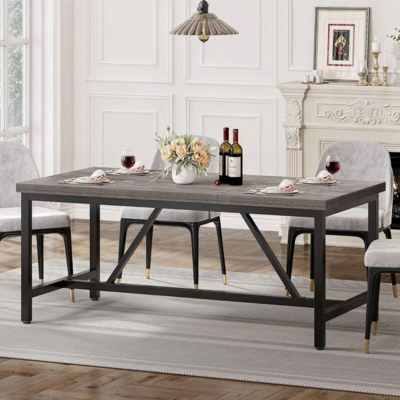 YITAHOME 70.8" Large Kitchen Dining Room Table for 6-8 People, Rustic Grey Farmhouse Industrial Wood Style Rectangle Apartment Dinning Room Dinette Tables for Eating Dinner