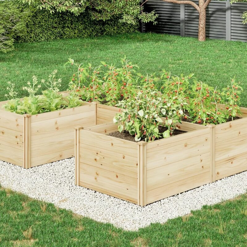 AMERLIFE U-Shaped Raised Garden Bed, 7.5Wx6Dx1.6H Free Combination Outdoor Wooden Raised Garden Bed Planter with 19.6" Depth Planter Box
