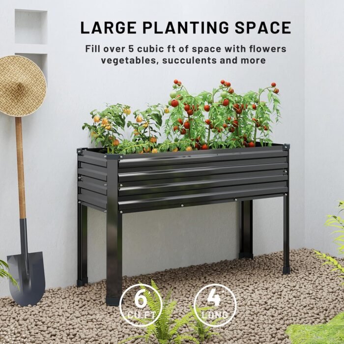 MGNO Galvanized Raised Garden Bed Outdoor with Legs,48×18×32in Metal Elevated Raised Planter Box for Backyard, Patio, Balcony, 300lb Capacity,Black - Image 5