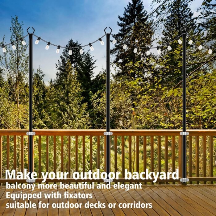 10Ft String Light Poles 4 Pack,Light Poles for Outside Lights,Outdoor with Fence Brackets Hanging Lights,Metal Stand Deck Patio Backyard - Image 4