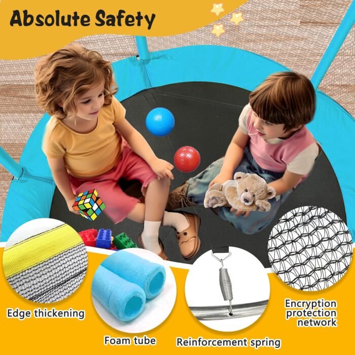 60" Toddler Trampoline for Kids Ages 1-8, Indoor & Outdoor Kids Trampoline with Safety Enclosure Net, Birthday Gifts for Kids (Blue) - Image 4