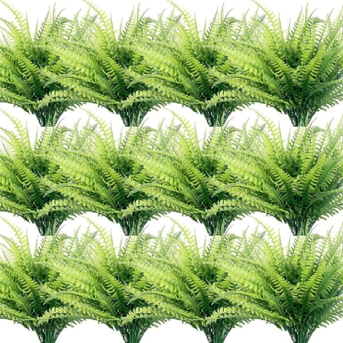 TURNMEON 20 Bundles Artificial Plants Outdoor Faux Boston Fern Spring Summer Decor Fake Plants UV Resistant Plastic Greenery Shrubs Artificial Fake Flowers Outside Indoor for Home Gardens Patio Yards