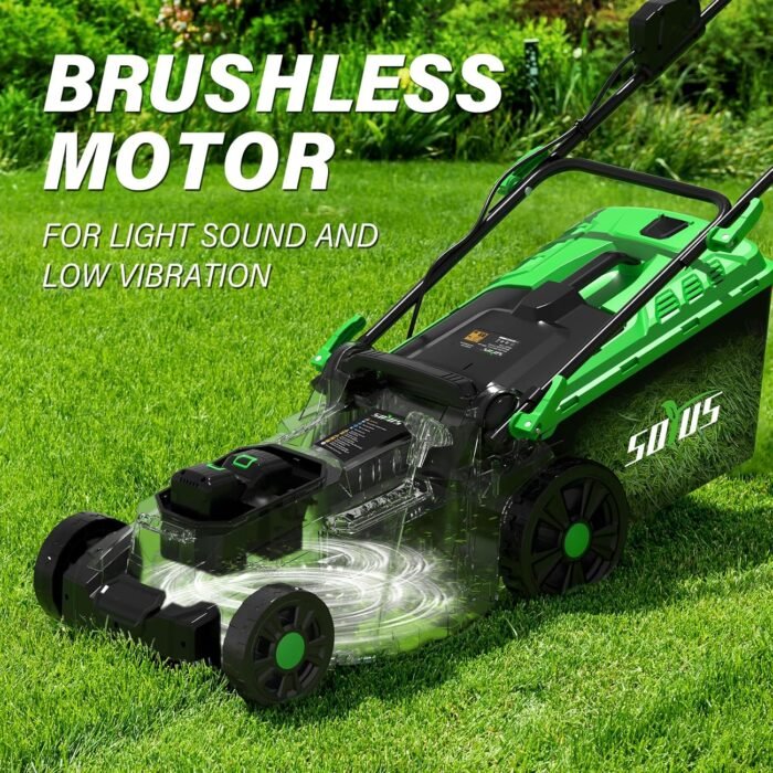 SOYUS Electric Lawn Mower Cordless, 15 Inch 40V Battery Powered Lawn Mower with Brushless Motor, 6 Position Height, Includes 2x4.0Ah Batteries and Dual Port Charger - Image 5