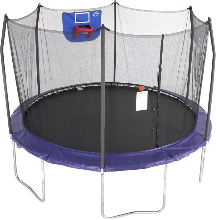 Skywalker Trampoline Outdoor 8 FT, 12 FT, 15 FT Jump N’ Dunk Round Outdoor Trampoline with Net, Trampoline Mat, and Basketball Hoop for Trampoline - Image 4