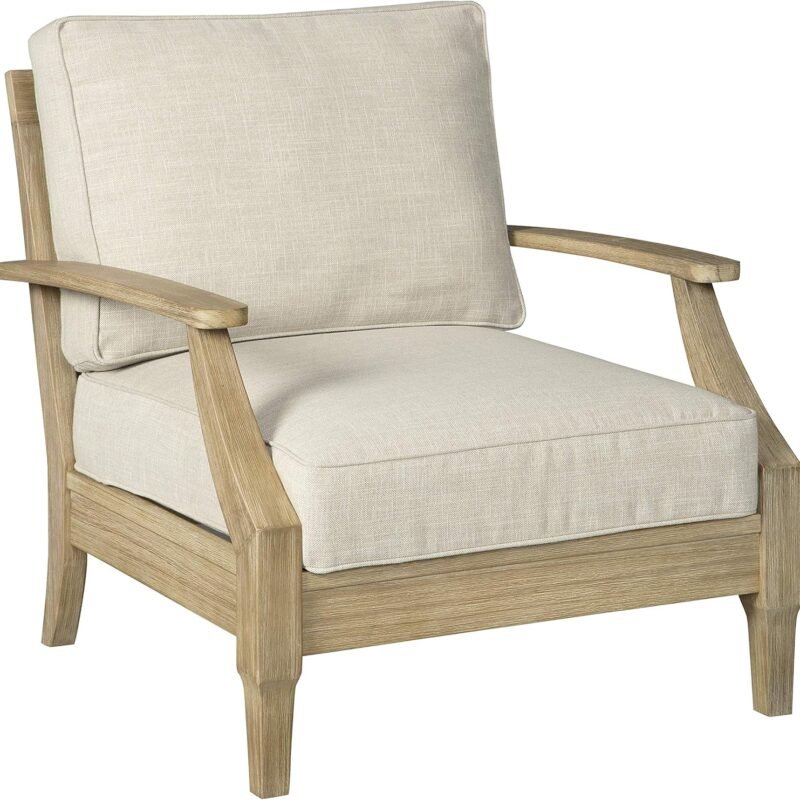 Signature Design by Ashley Clare View Outdoor Eucalyptus Wood Single Cushioned Lounge Chair, Beige