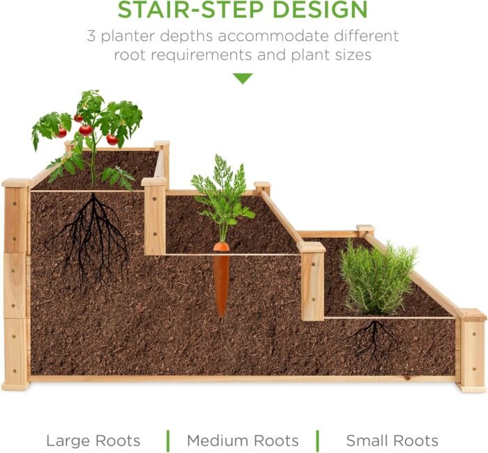 Best Choice Products 3-Tier Fir Wood Raised Garden Bed Planter Kit for Plants, Herbs, Vegetables, Outdoor Gardening w/Stackable & Flat Arrangement, Easy Assembly - Natural - Image 3