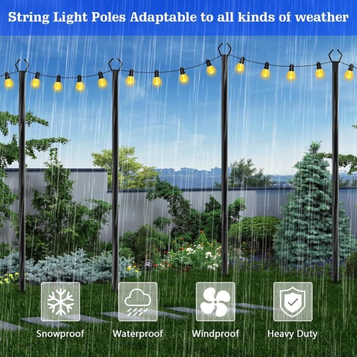 4 Pack String Light Poles,10 Ft Metal Poles with Fork for Outdoor String Lights,Outdoor Light Poles with Fork,Poles/Post/Stand for Outside,Patio,Deck,Backyard,Garden Wedding,Party - Image 5