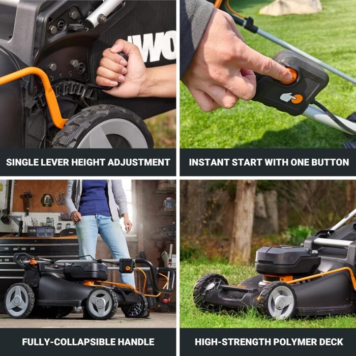 WORX Nitro 40V 21" Push Lawn Mower w/Aerodeck & Intellicut, Brushless Battery Lawn Mower Up to 1/2 Acre, Cordless Lawn Mower w/ 7-Position Height Adjustment WG752 – Batteries & Charger Included - Image 7
