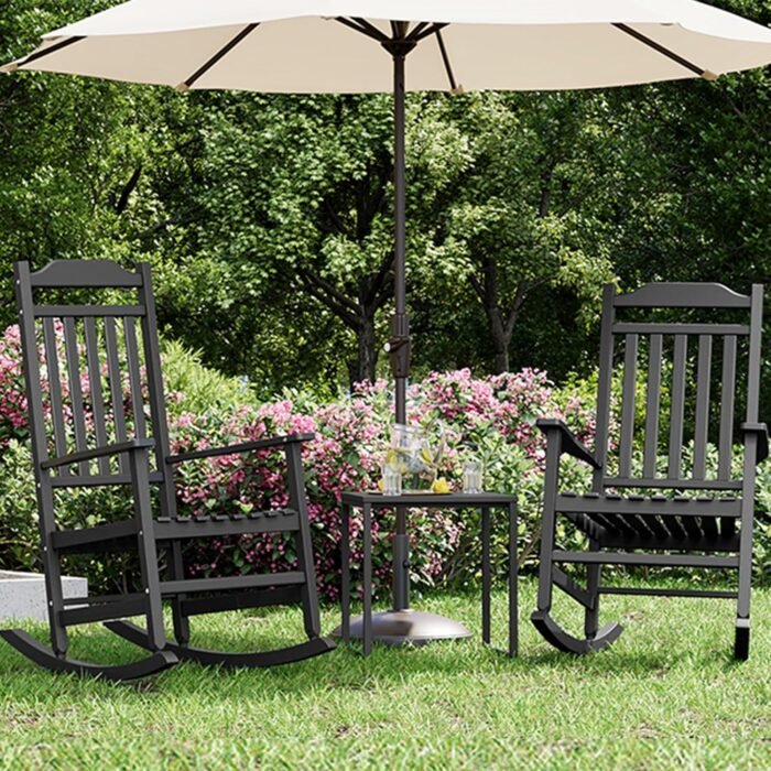 Rocking Chair Outdoor Set of 2,Black Wooden Patio Oversized Rocking Chairs,All Weather High Back Freestyle Porch Rocker Chairs for Lawn Garden Fire Pit Backyard Deck Indoor - Image 8