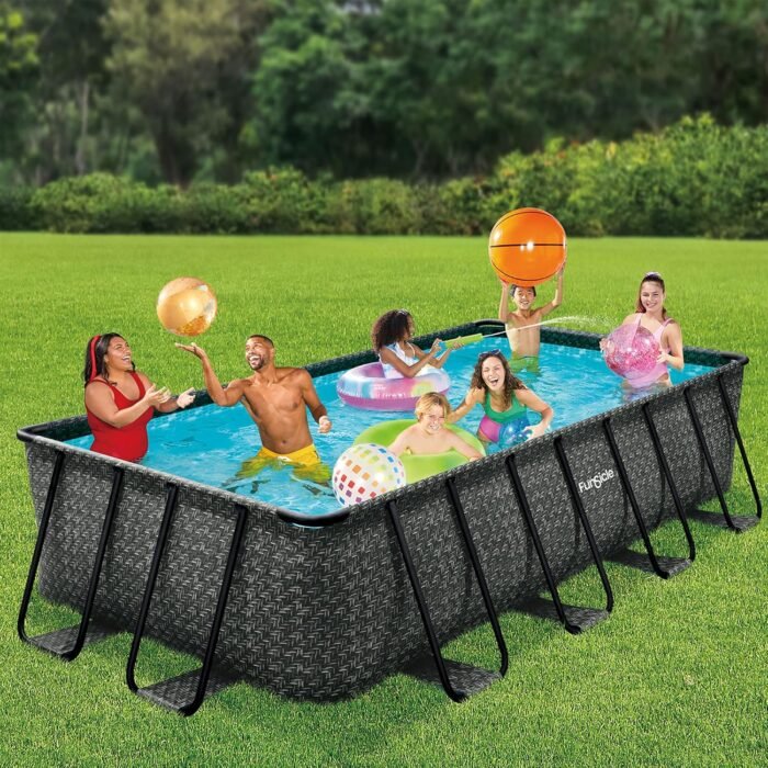 Funsicle 16' x 8' x 42" Oasis Designer Rectangular Frame Outdoor Above Ground Swimming Pool Set w/Accessories & Maintenance Kit, Dark Herringbone Gray - Image 7