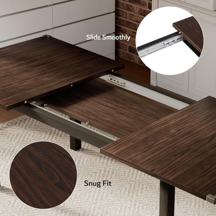iPormis 7 Pieces Dining Table & Chairs Set for 4-6, 63" Extendable Kitchen Table and 6 Chairs, Dining Room Table with MDF Board & Metal Frame, Perfect for Small Space, Easy Clean, Espresso - Image 5