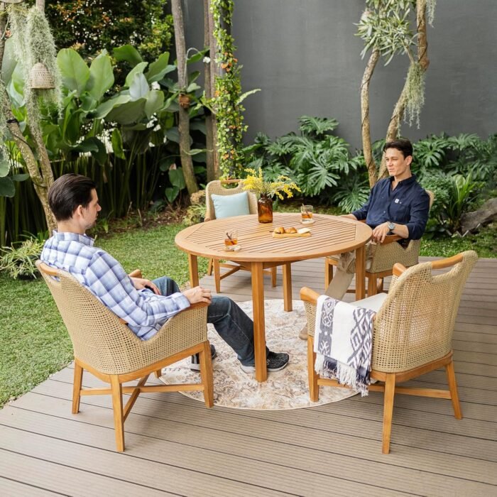 Cambridge Casual Sydney Teak Wood 5 Piece Outdoor Dining Set with Round Dining Table - Image 2