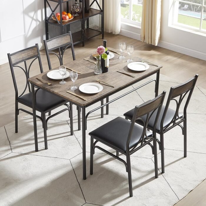 VECELO Kitchen Dining Room Table Set with 4 Chairs for Small Space, Apartment,Metal Steel Frame - Image 3