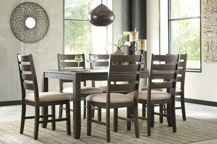Signature Design by Ashley Rokane 20" Dining Room Table Set with 6 Upholstered Chairs, Brown - Image 3