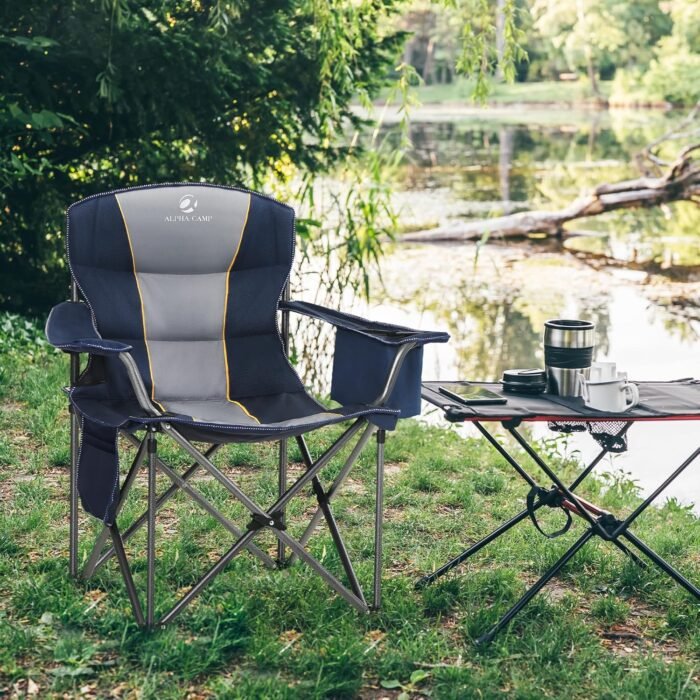 LET'S CAMP Folding Camping Chair Oversized Heavy Duty Padded Outdoor Chair with Cup Holder Storage and Cooler Bag, 450 LBS Weight Capacity, Thicken 600D Oxford,2 Pack - Image 2