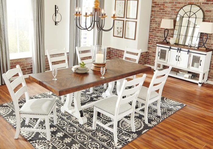 Signature Design by Ashley Valebeck Farmhouse Rectangular Extension Dining Table, Fits up to 8, White & Brown - Image 10